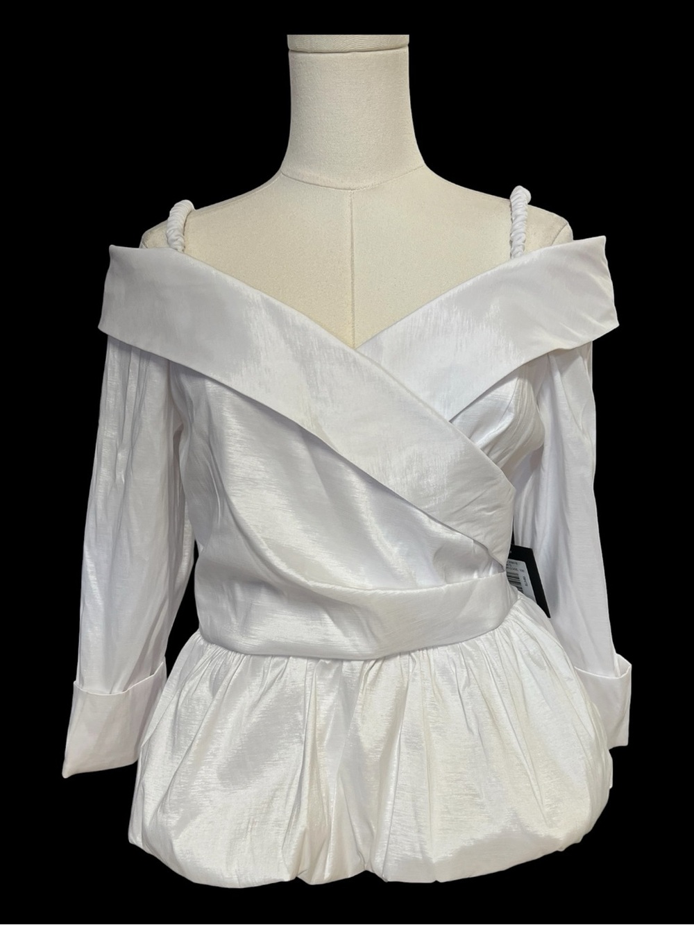 🆕 NWT Marina White Pearl Off Shoulder Peplum Blouse | Size L